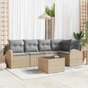 vidaXL Trädgårdsoffset med kudde 6 pcs Beige Poly rattan