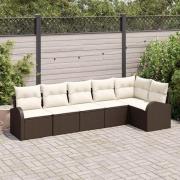 vidaXL Trädgårdsoffset med kudde 6 pcs Brun Poly rattan