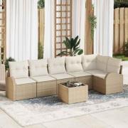 vidaXL Trädgårdsoffset med kudde 7 pcs Beige Poly rattan