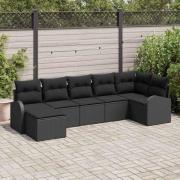 vidaXL Trädgårdsoffset med kudde 7 pcs Svart Poly rattan