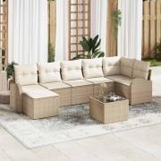 vidaXL Trädgårdsoffset med kudde 8 pcs Beige Poly rattan