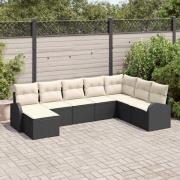 vidaXL Trädgårdsoffset med kudde 8 pcs Svart Poly rattan
