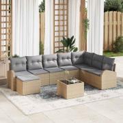 vidaXL Trädgårdsoffset med kudde 9 pcs Beige Poly rattan