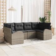 vidaXL Trädgårdsoffset med kudde 6 pcs Grå Poly Rattan