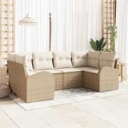 vidaXL Trädgårdsoffset med kudde 6 pcs Beige Poly Rattan