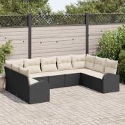 vidaXL Soffset med kudde 9 pcs Svart Poly Rattan