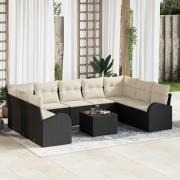 vidaXL Trädgårdsoffset 10 pcs Svart Poly rattan