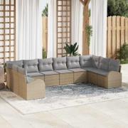 vidaXL Trädgårdsoffset 10 pcs Beige Poly rattan