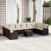 vidaXL Trädgårdsoffset 11 pcs Brun Poly rattan