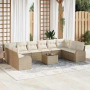 vidaXL Soffset med kudde 11 pcs Beige Polyrattan