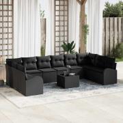 vidaXL Trädgårdsoffset 11 pcs Svart Poly rattan