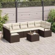 vidaXL Trädgårdsoffset 8 pcs Brun, krämfärgad 55 x 55 x 37 cm
