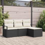 vidaXL Trädgårdsoffset 4 pcs Svart Poly rattan