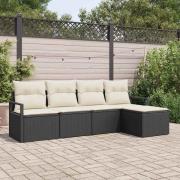 vidaXL Trädgårdsoffset 5 pcs Svart Poly rattan