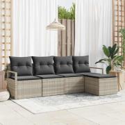 vidaXL Trädgårdsoffset 5 pcs Ljusgrå Poly rattan