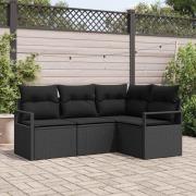 vidaXL Trädgårdsoffset 4 pcs Svart Poly rattan