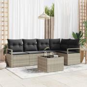 vidaXL Trädgårdsoffset 6 pcs Ljusgrå Poly rattan
