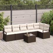 vidaXL Trädgårdsoffset 7 pcs Brun Poly rattan