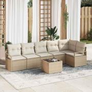 vidaXL Soffset med kudde 7 pcs Beige konstrotting