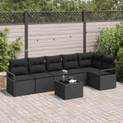 vidaXL Trädgårdsoffset 7 pcs Svart Poly rattan