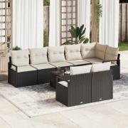 vidaXL Trädgårdsoffset 9 pcs Svart Poly rattan
