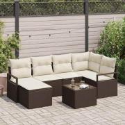 vidaXL Trädgårdsoffset 7 pcs Brun Poly rattan