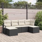 vidaXL Trädgårdsoffset 6 pcs Svart Poly rattan