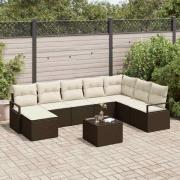 vidaXL Trädgårdsoffset 9 pcs Brun Poly rattan