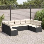 vidaXL Trädgårdsoffset 9 pcs Svart Poly rattan