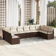 vidaXL Trädgårdsoffset 10 pcs Brun Poly rattan