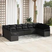vidaXL Trädgårdsoffset 10 pcs Svart Poly rattan