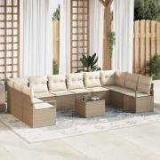 vidaXL Trädgårdsoffset 11 pcs Beige Poly rattan