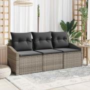 vidaXL Trädgårdsoffset 3 pcs Grå Poly rattan