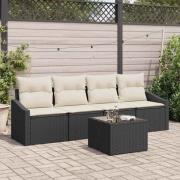 vidaXL Trädgårdsoffset med kudde 5 pcs Svart, Grädde 55 x 55 x 37 cm