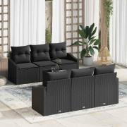 vidaXL Trädgårdsoffset med kudde med kudde 7 pcs Svart 55 x 55 x 37 cm