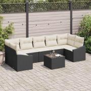 vidaXL Trädgårdsoffset med kudde 8 pcs Svart, Grädde 55 x 55 x 37 cm