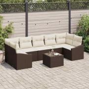 vidaXL Trädgårdsoffset med kudde 8 pcs Brun och Kräm 55 x 55 x 37 cm