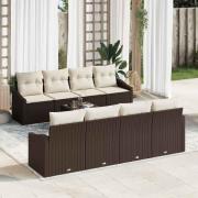 vidaXL Trädgårdsoffset med kudde 9 pcs Brun och Kräm 55 x 55 x 37 cm
