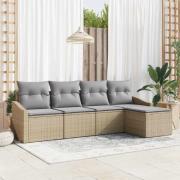 vidaXL Trädgårdsoffset 5 pcs Beige Poly rattan