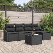 vidaXL Trädgårdsoffset 6 pcs Svart Poly rattan