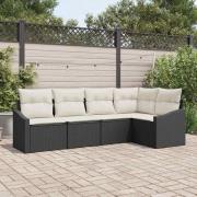 vidaXL Trädgårdsoffset 5 pcs Svart Poly rattan