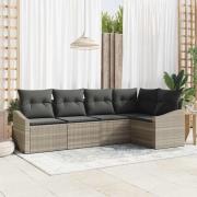 vidaXL Trädgårdsoffset 5 pcs Ljusgrå Poly rattan