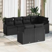 vidaXL Trädgårdsoffset 7 pcs Svart Poly rattan