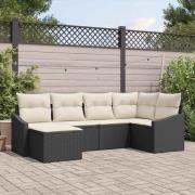 vidaXL Trädgårdsoffset 6 pcs Svart Poly rattan