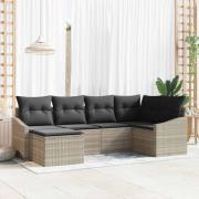 vidaXL Trädgårdsoffset 6 pcs Ljusgrå Poly rattan