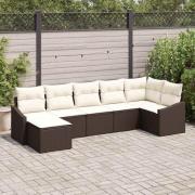 vidaXL Trädgårdsoffset 7 pcs Brun Poly rattan
