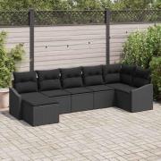 vidaXL Trädgårdsoffset 7 pcs Svart Poly rattan