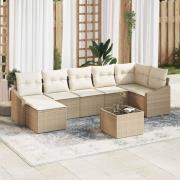 vidaXL Trädgårdsoffset 8 pcs Beige Poly rattan