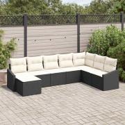 vidaXL Trädgårdsoffset 8 pcs Svart Poly rattan