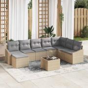 vidaXL Trädgårdsoffset 9 pcs Beige Poly rattan